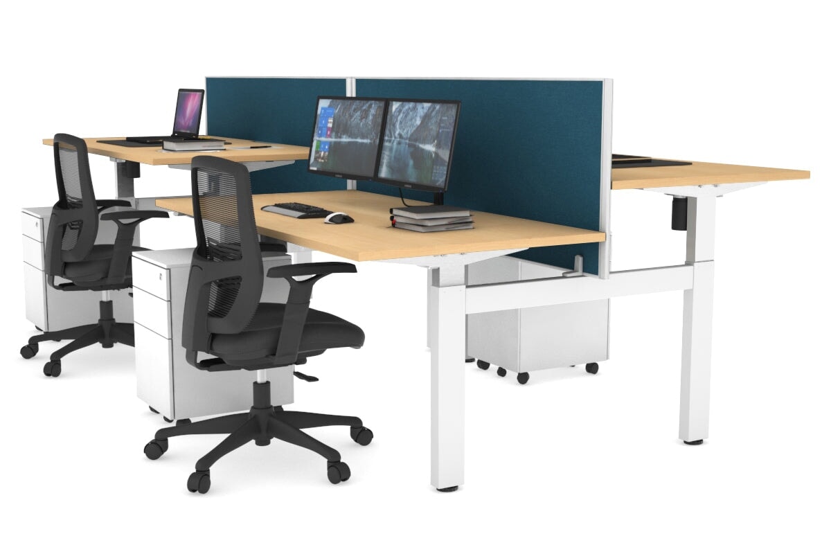 Just Right Height Adjustable 4 Person H-Bench Workstation - White Frame [1400L x 800W] Jasonl 