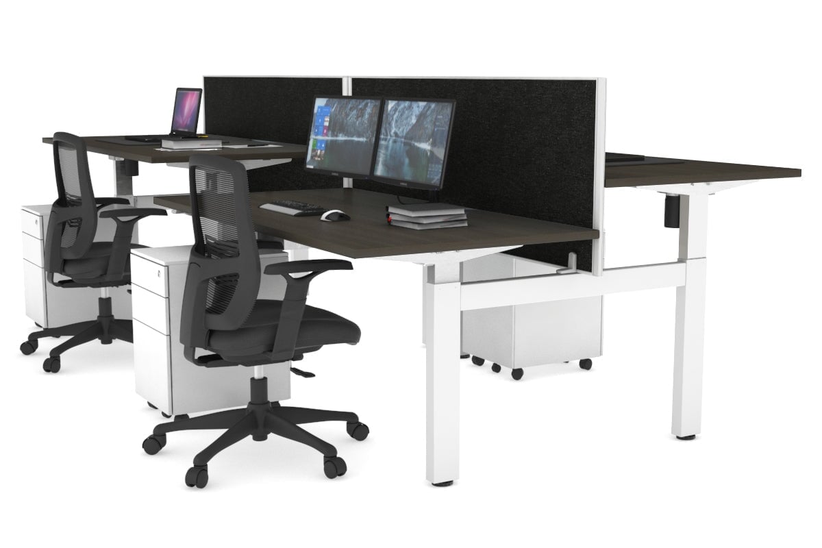 Just Right Height Adjustable 4 Person H-Bench Workstation - White Frame [1400L x 800W] Jasonl 