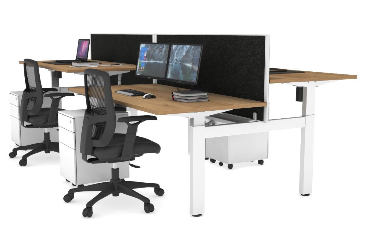 Just Right Height Adjustable 4 Person H-Bench Workstation - White Frame [1400L x 800W] Jasonl 