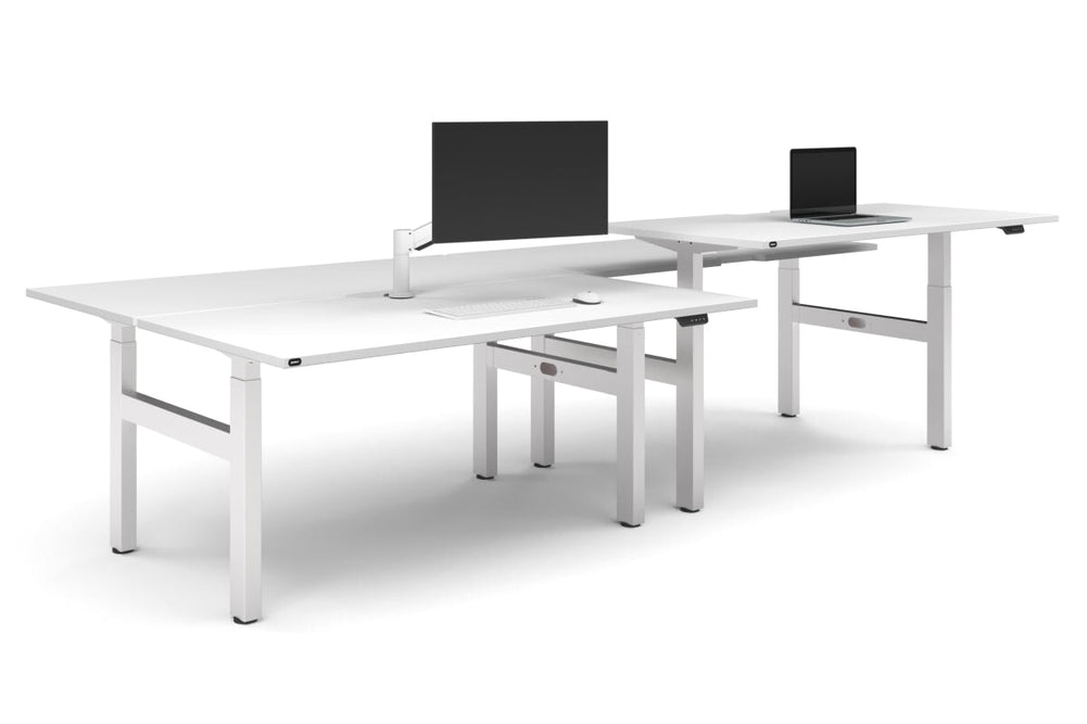 Just Right Height Adjustable 4 Person H-Bench Workstation - White Frame [1600L x 800W]-white none none