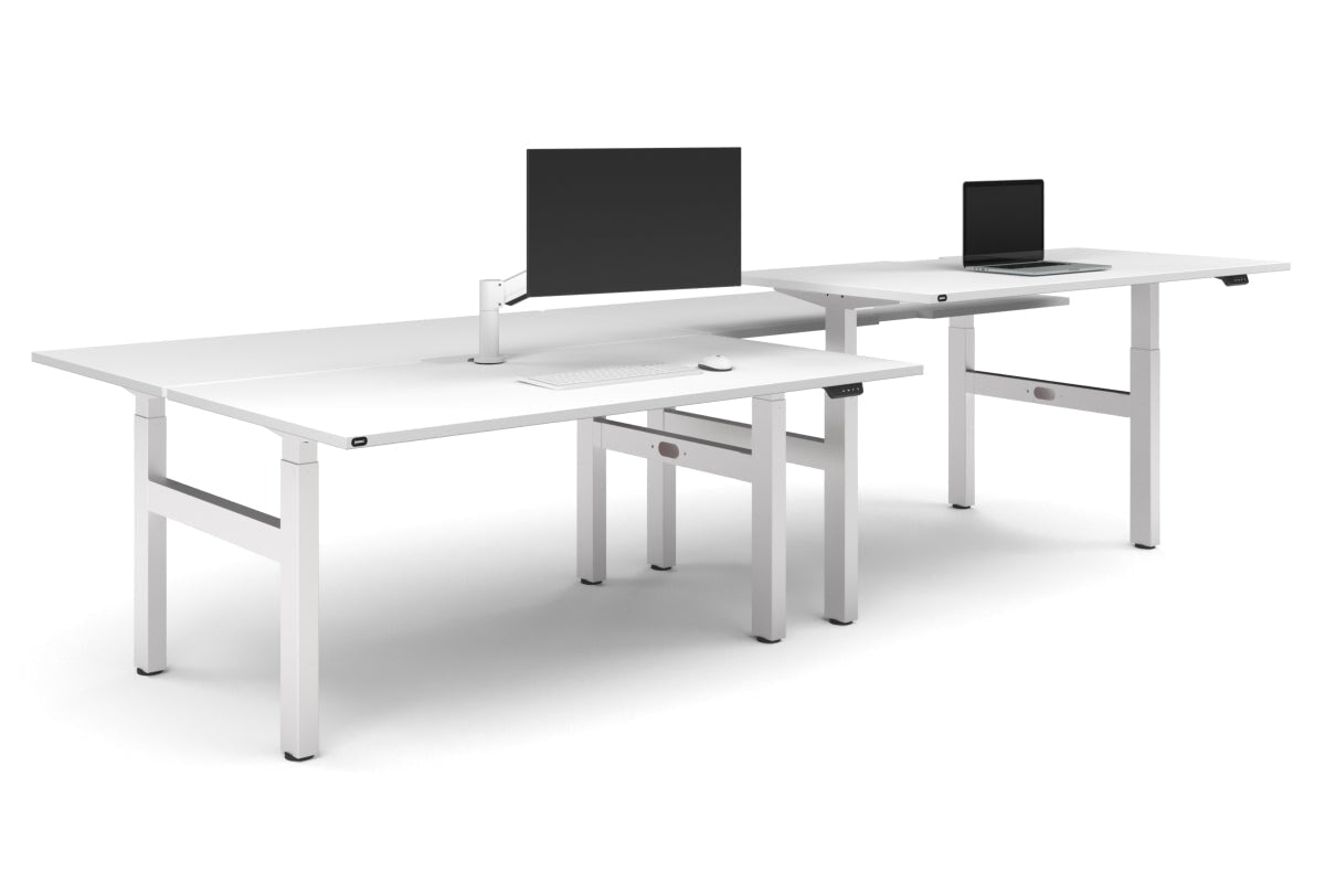 Just Right Height Adjustable 4 Person H-Bench Workstation - White Frame [1600L x 800W]-white none none