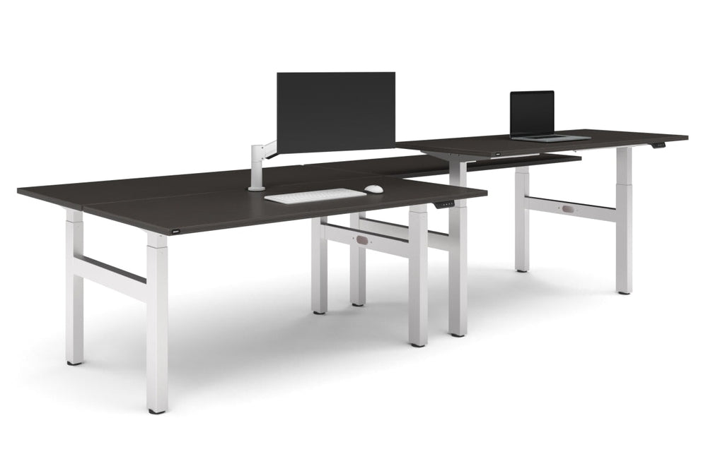 Just Right Height Adjustable 4 Person H-Bench Workstation - White Frame [1800L x 700W]-dark oak none none