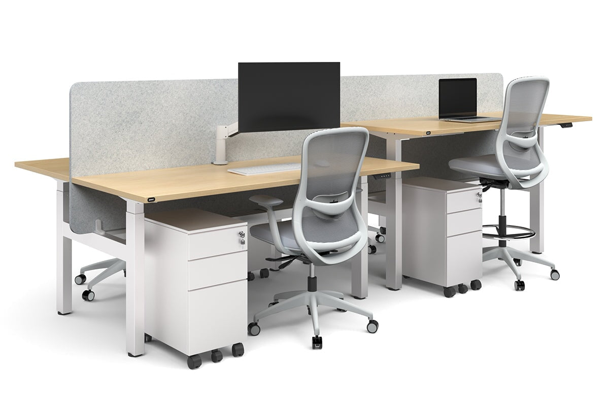 Just Right Height Adjustable 4 Person H-Bench Workstation - White Frame [1800L x 700W]-dark oak moody charcoal (820H x 1800W) white cable tray