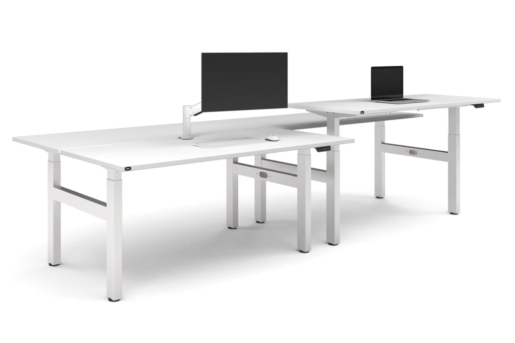 Just Right Height Adjustable 4 Person H-Bench Workstation - White Frame [1800L x 700W]-white none none