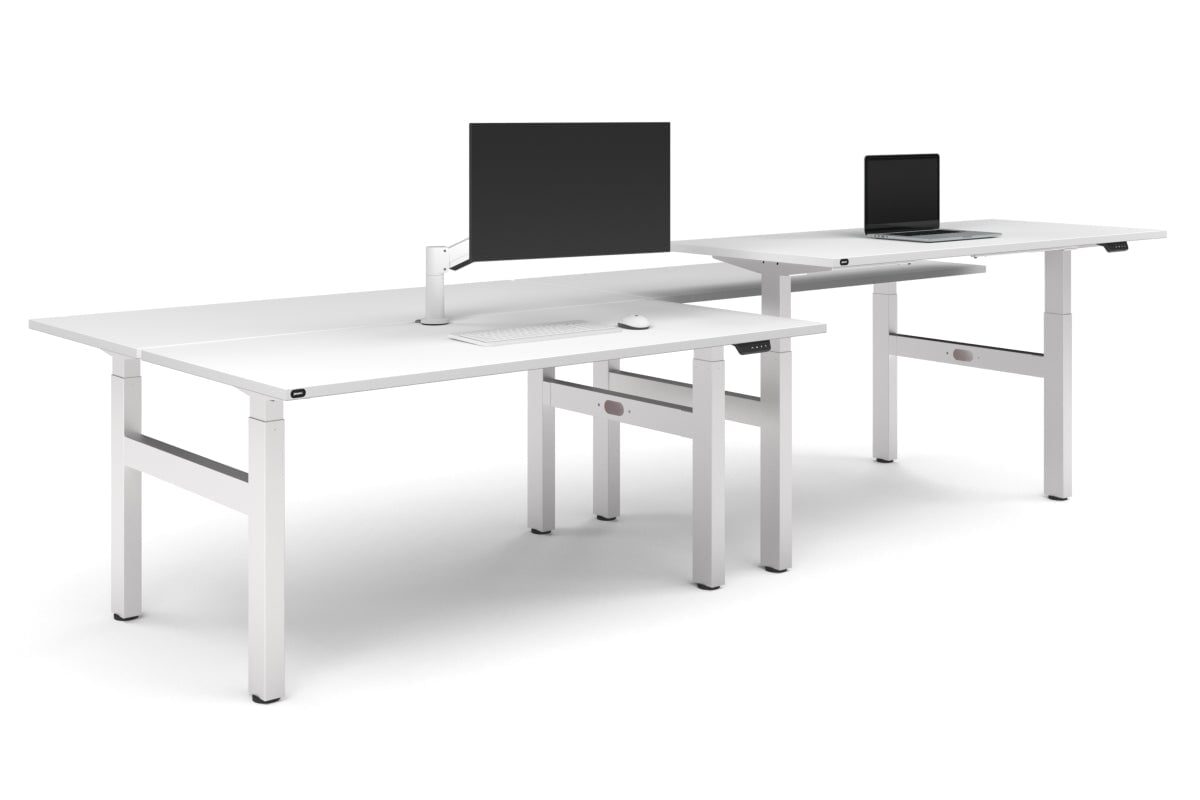 Just Right Height Adjustable 4 Person H-Bench Workstation - White Frame [1800L x 700W]-white none none