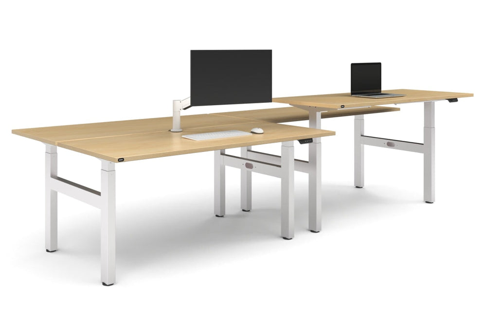 Just Right Height Adjustable 4 Person H-Bench Workstation - White Frame [1800L x 700W]-maple none none