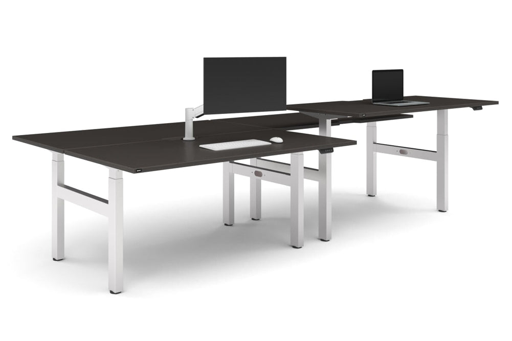 Just Right Height Adjustable 4 Person H-Bench Workstation - White Frame [1800L x 800W]-dark oak none none