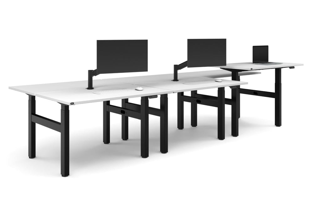Just Right Height Adjustable 6 Person H-Bench Workstation - Black Frame [1200L x 700W]-white none none