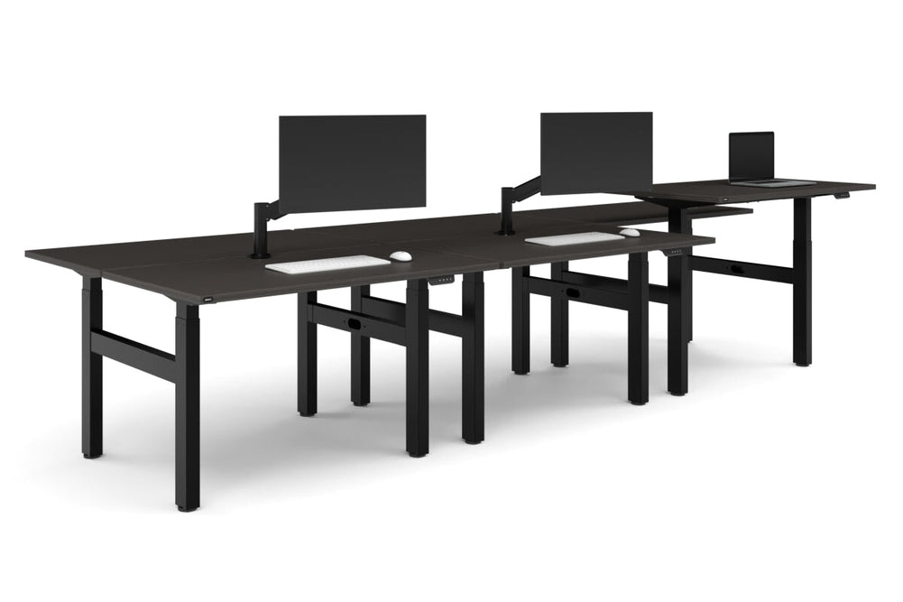 Just Right Height Adjustable 6 Person H-Bench Workstation - Black Frame [1200L x 700W]-dark oak none none