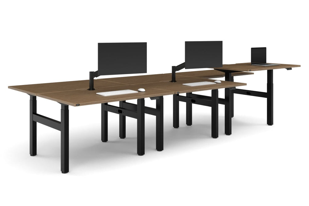 Just Right Height Adjustable 6 Person H-Bench Workstation - Black Frame [1200L x 800W with Cable Scallop]-salvage oak none none