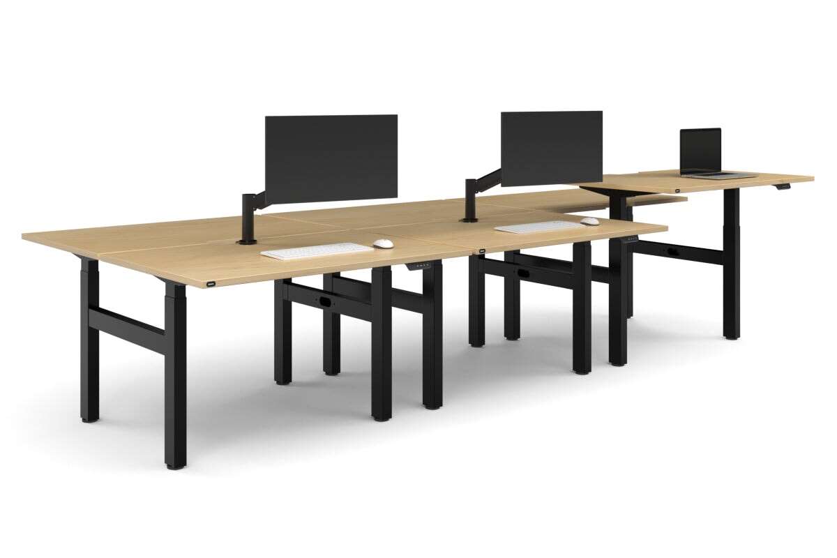 Just Right Height Adjustable 6 Person H-Bench Workstation - Black Frame [1200L x 800W with Cable Scallop]-maple none none