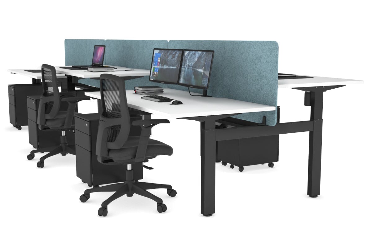 Just Right Height Adjustable 6 Person H-Bench Workstation - Black Frame [1400L x 700W] Jasonl 