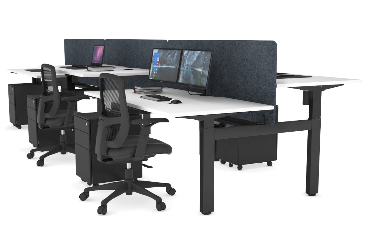 Just Right Height Adjustable 6 Person H-Bench Workstation - Black Frame [1400L x 800W with Cable Scallop] Jasonl white dark grey echo panel (820H x 1400W) black cable tray