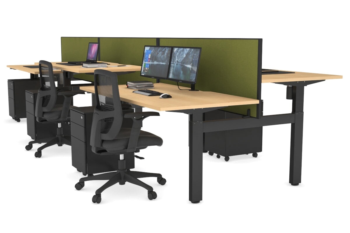 Just Right Height Adjustable 6 Person H-Bench Workstation - Black Frame [1400L x 800W with Cable Scallop] Jasonl maple green moss (820H x 1400W) none