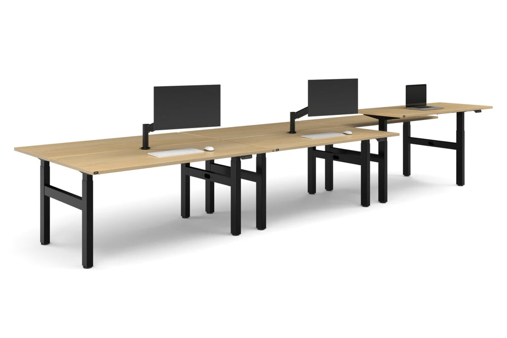 Just Right Height Adjustable 6 Person H-Bench Workstation - Black Frame [1400L x 800W with Cable Scallop]-maple none none
