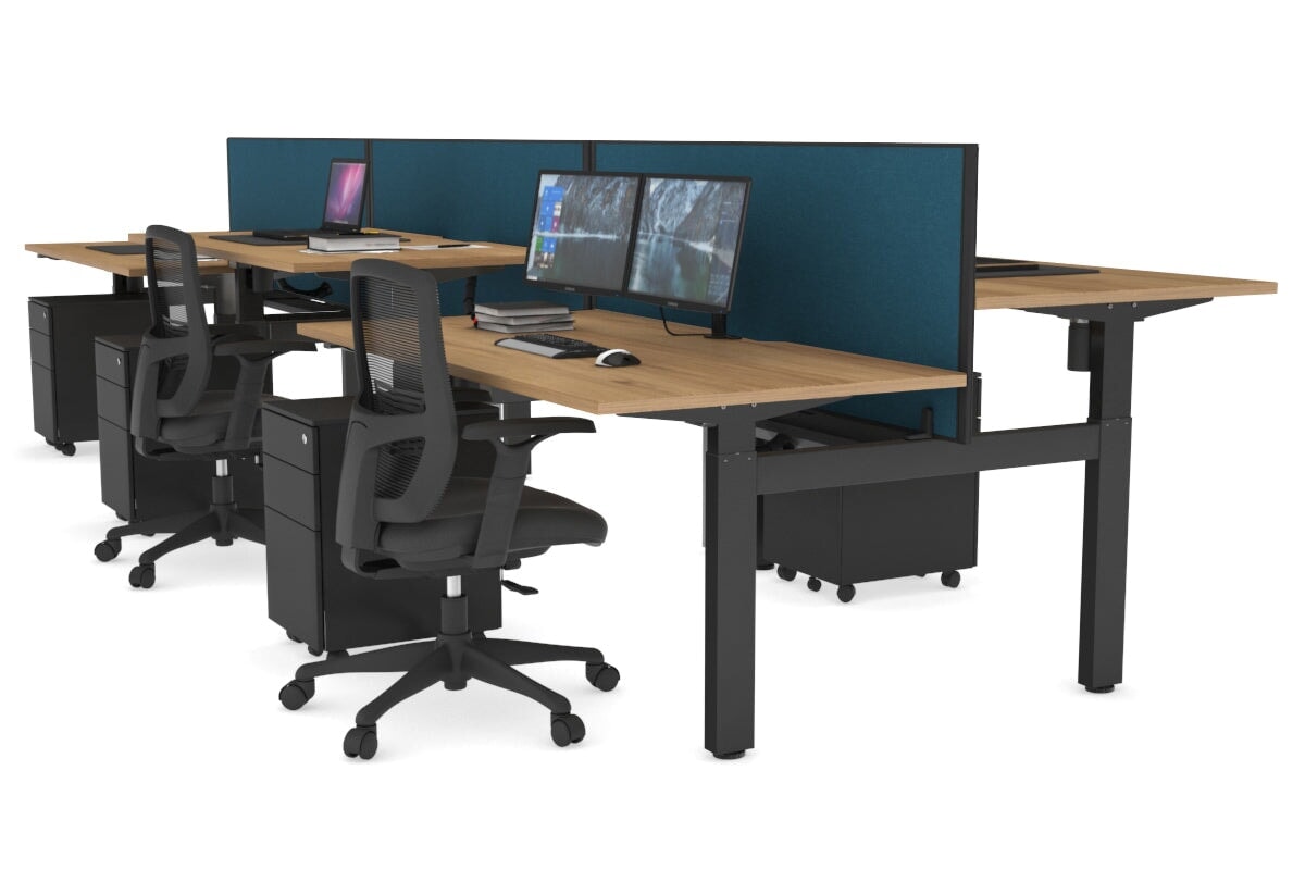 Just Right Height Adjustable 6 Person H-Bench Workstation - Black Frame [1400L x 800W with Cable Scallop] Jasonl 