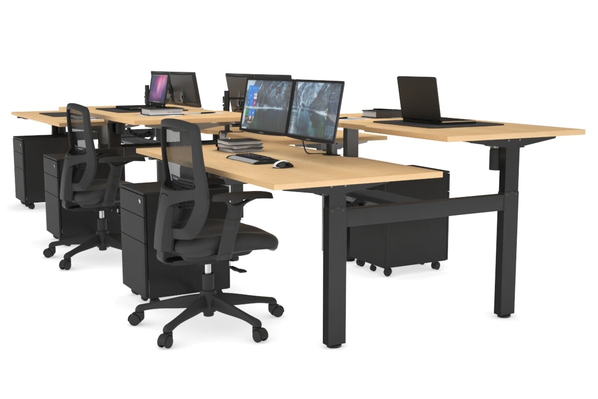 Just Right Height Adjustable 6 Person H-Bench Workstation - Black Frame [1400L x 800W with Cable Scallop] Jasonl 