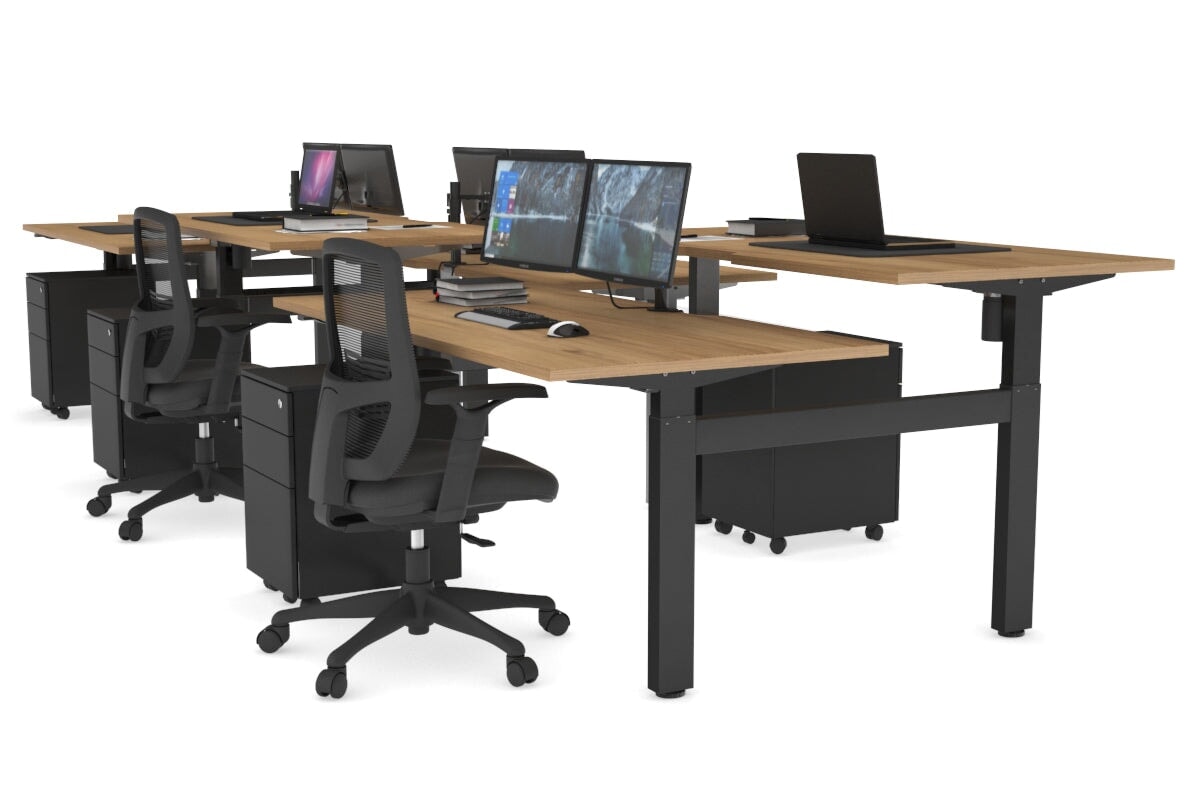 Just Right Height Adjustable 6 Person H-Bench Workstation - Black Frame [1400L x 800W with Cable Scallop] Jasonl salvage oak none none