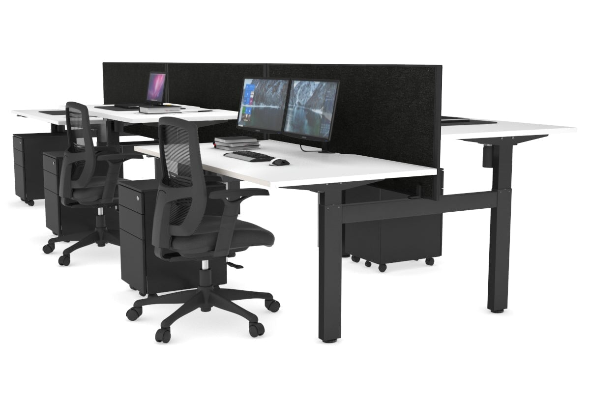 Just Right Height Adjustable 6 Person H-Bench Workstation - Black Frame [1400L x 800W with Cable Scallop] Jasonl 