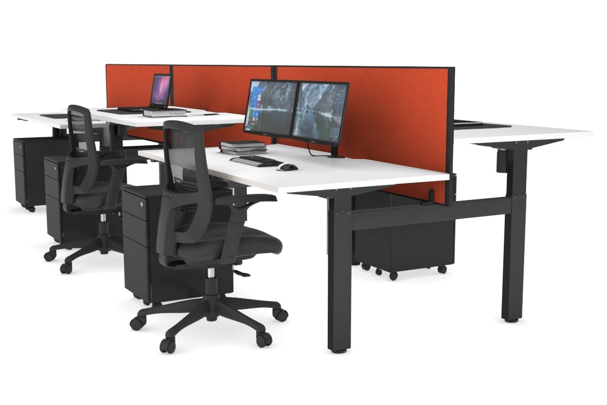 Just Right Height Adjustable 6 Person H-Bench Workstation - Black Frame [1400L x 800W with Cable Scallop] Jasonl white squash orange (820H x 1400W) none