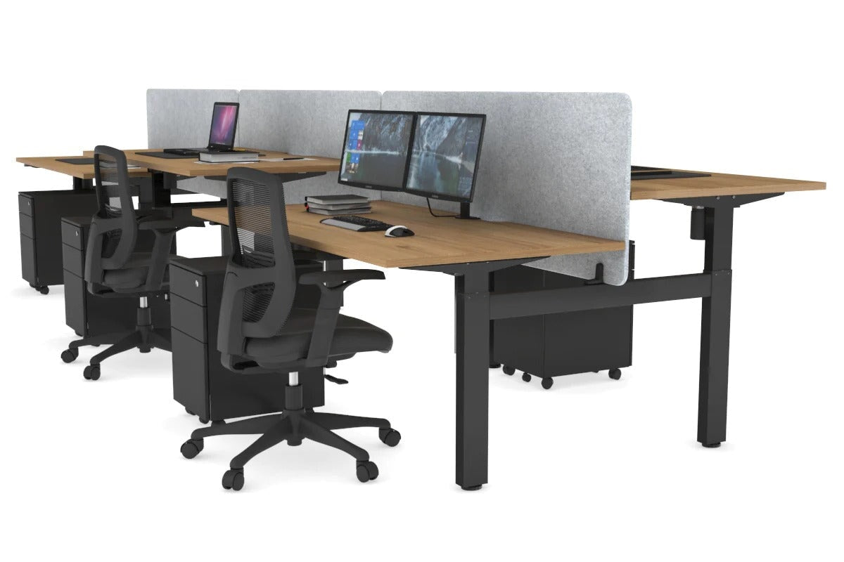 Just Right Height Adjustable 6 Person H-Bench Workstation - Black Frame [1400L x 800W with Cable Scallop] Jasonl salvage oak light grey echo panel (820H x 1400W) none