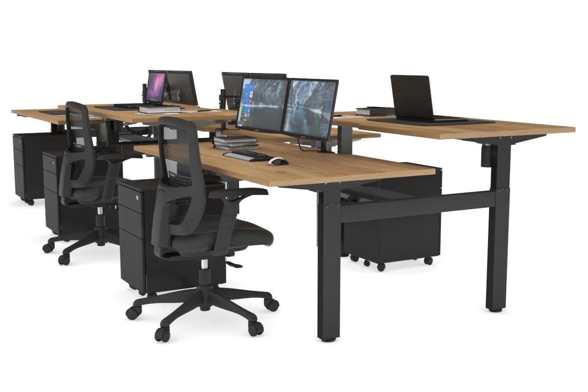Just Right Height Adjustable 6 Person H-Bench Workstation - Black Frame [1400L x 800W with Cable Scallop] Jasonl 