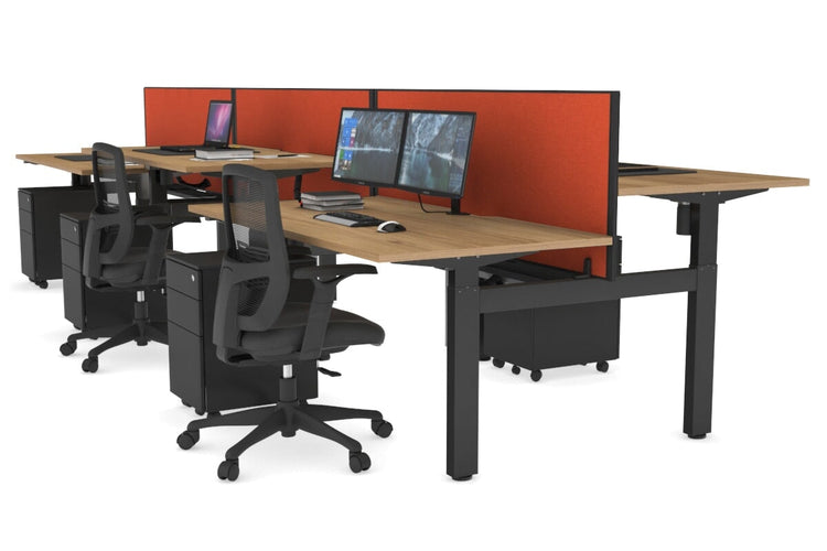 Just Right Height Adjustable 6 Person H-Bench Workstation - Black Frame [1400L x 800W with Cable Scallop] Jasonl salvage oak squash orange (820H x 1400W) black cable tray