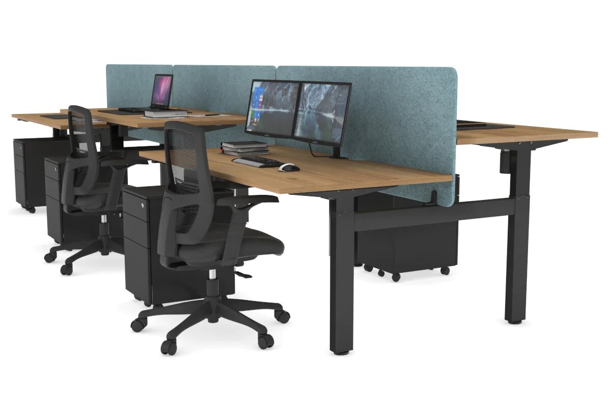 Just Right Height Adjustable 6 Person H-Bench Workstation - Black Frame [1400L x 800W with Cable Scallop] Jasonl salvage oak blue echo panel (820H x 1400W) none