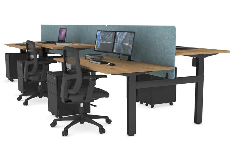Just Right Height Adjustable 6 Person H-Bench Workstation - Black Frame [1400L x 800W with Cable Scallop] Jasonl salvage oak blue echo panel (820H x 1400W) none