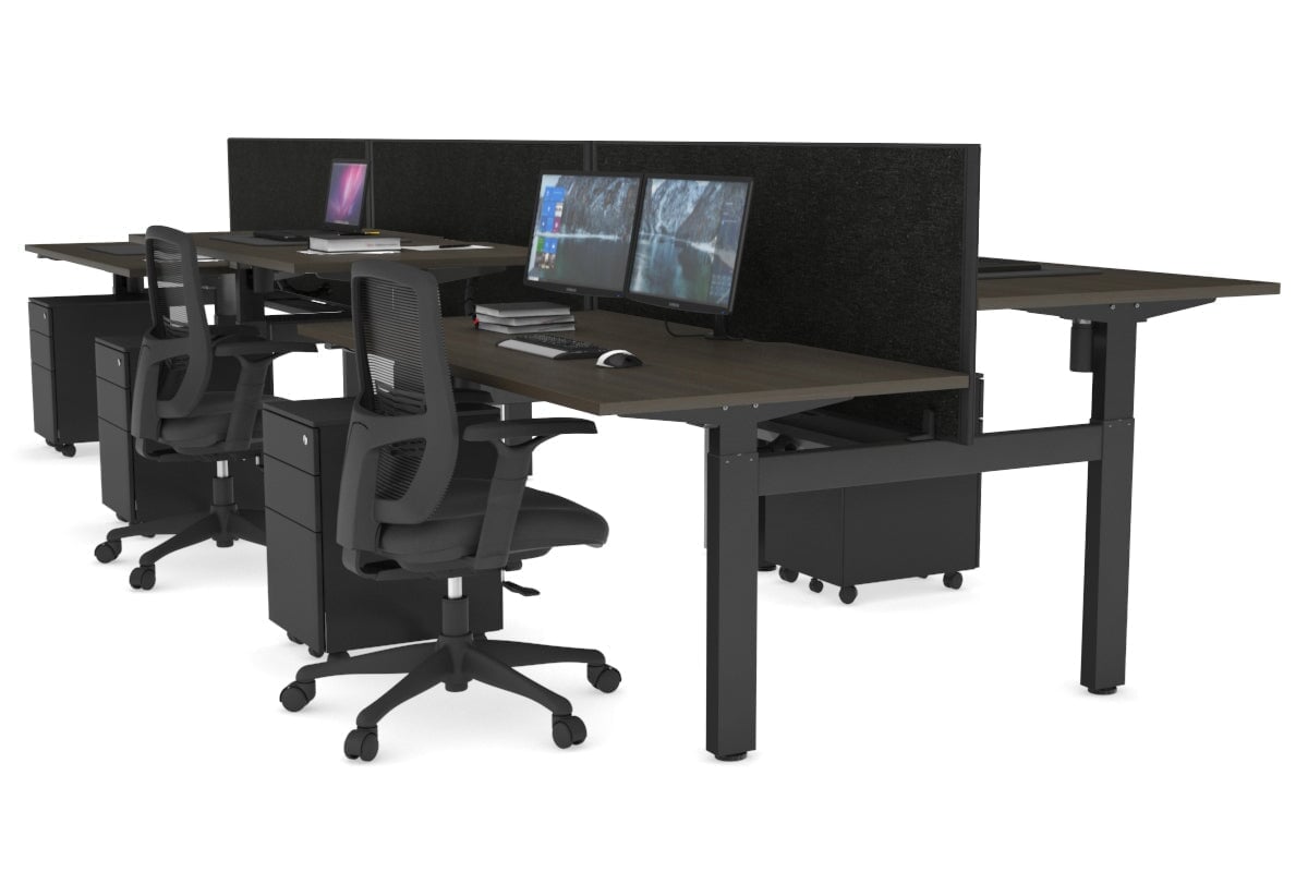 Just Right Height Adjustable 6 Person H-Bench Workstation - Black Frame [1400L x 800W with Cable Scallop] Jasonl 