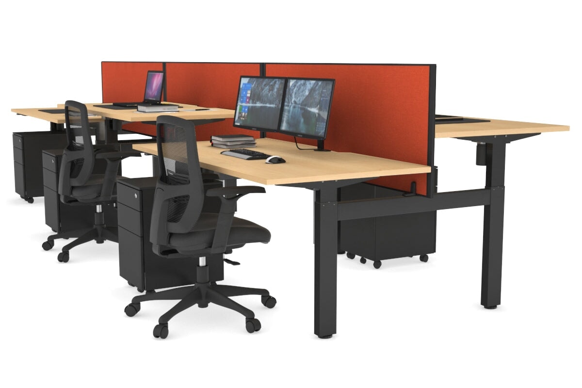 Just Right Height Adjustable 6 Person H-Bench Workstation - Black Frame [1400L x 800W with Cable Scallop] Jasonl maple squash orange (820H x 1400W) none