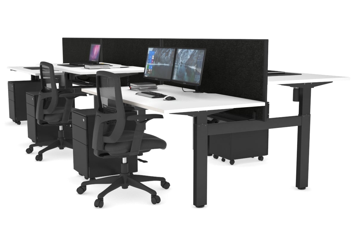 Just Right Height Adjustable 6 Person H-Bench Workstation - Black Frame [1400L x 800W with Cable Scallop] Jasonl 