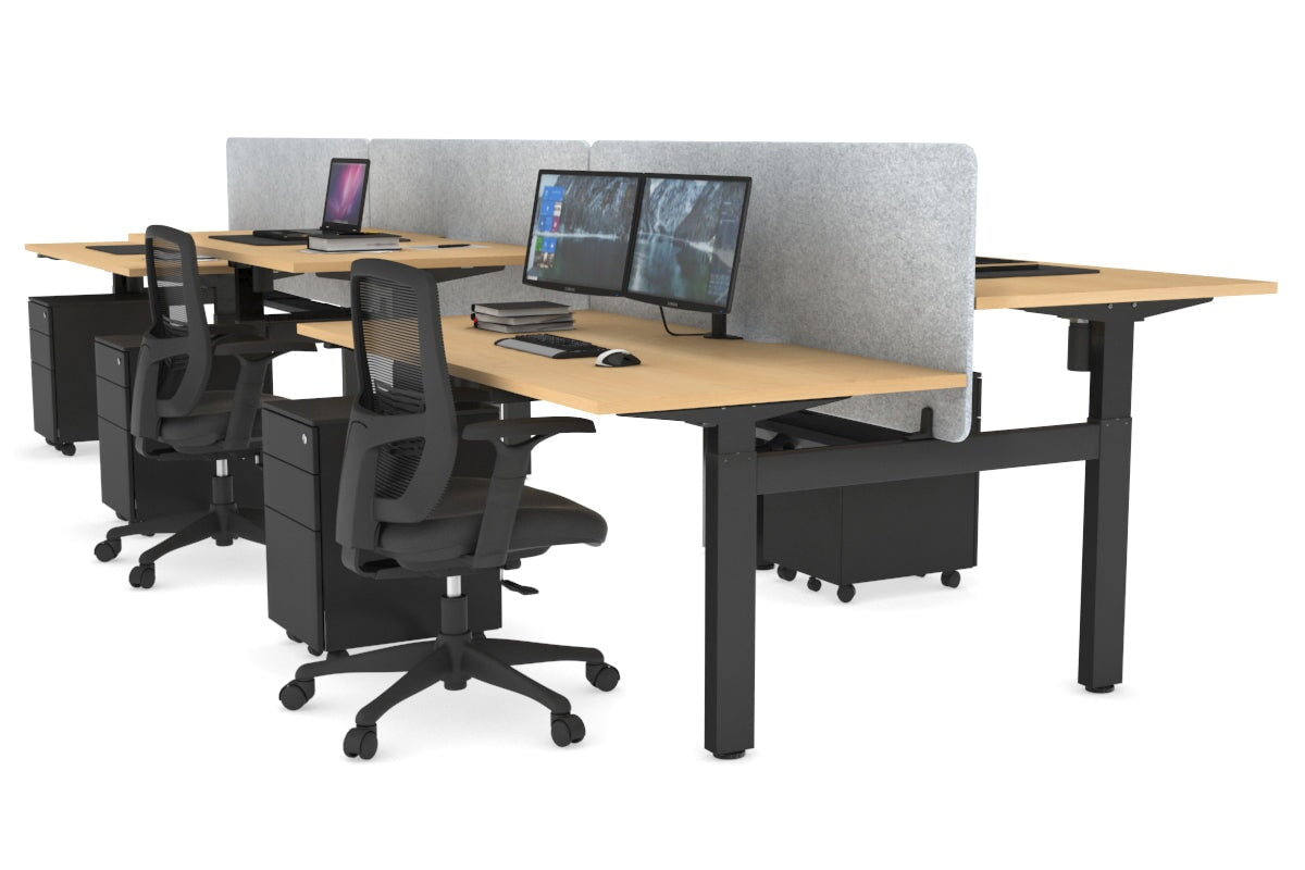Just Right Height Adjustable 6 Person H-Bench Workstation - Black Frame [1400L x 800W with Cable Scallop] Jasonl maple light grey echo panel (820H x 1400W) black cable tray