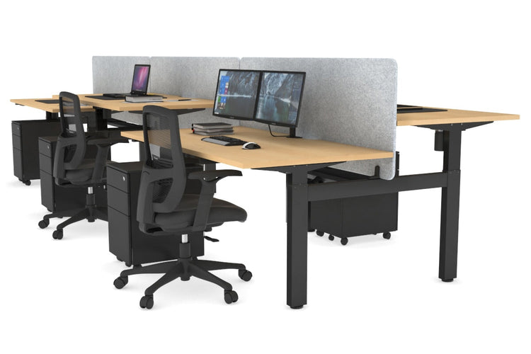 Just Right Height Adjustable 6 Person H-Bench Workstation - Black Frame [1400L x 800W with Cable Scallop] Jasonl maple light grey echo panel (820H x 1400W) black cable tray