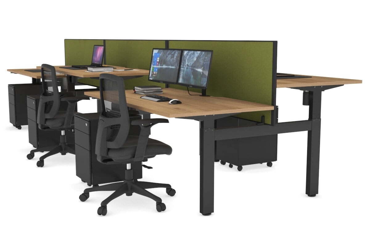 Just Right Height Adjustable 6 Person H-Bench Workstation - Black Frame [1400L x 800W with Cable Scallop] Jasonl 