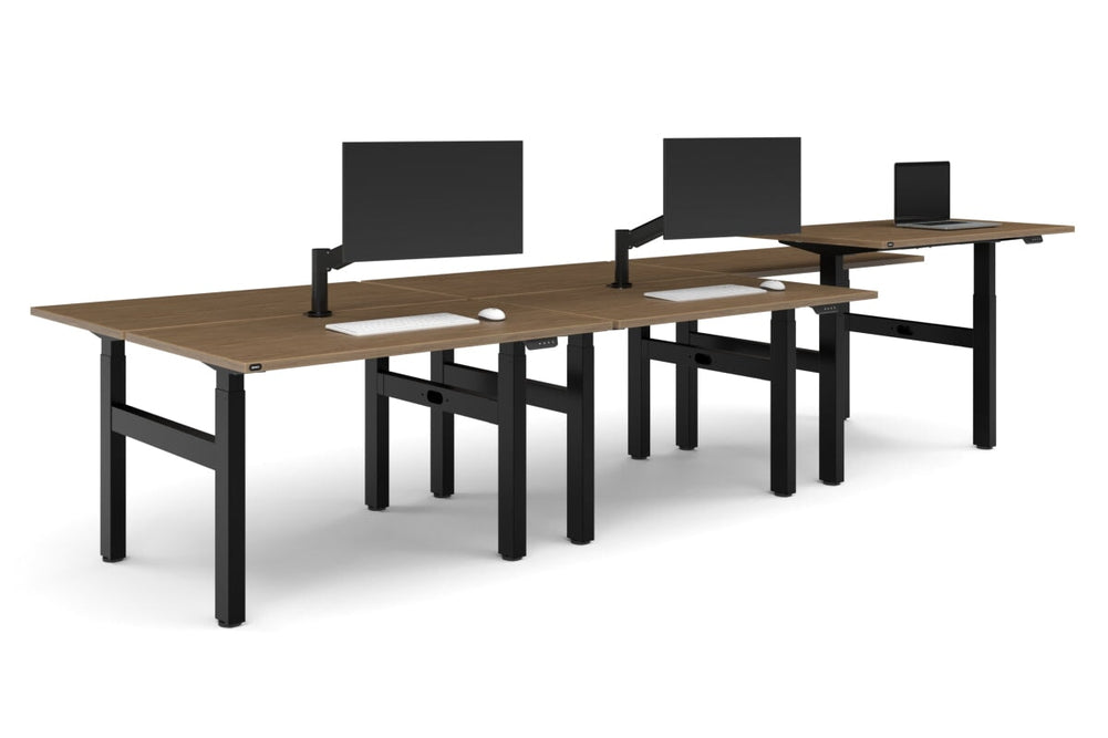 Just Right Height Adjustable 6 Person H-Bench Workstation - Black Frame [1600L x 700W]-salvage oak none none