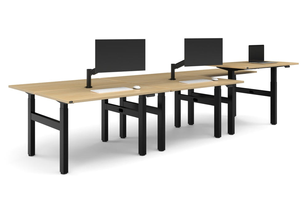 Just Right Height Adjustable 6 Person H-Bench Workstation - Black Frame [1600L x 700W]-maple none none