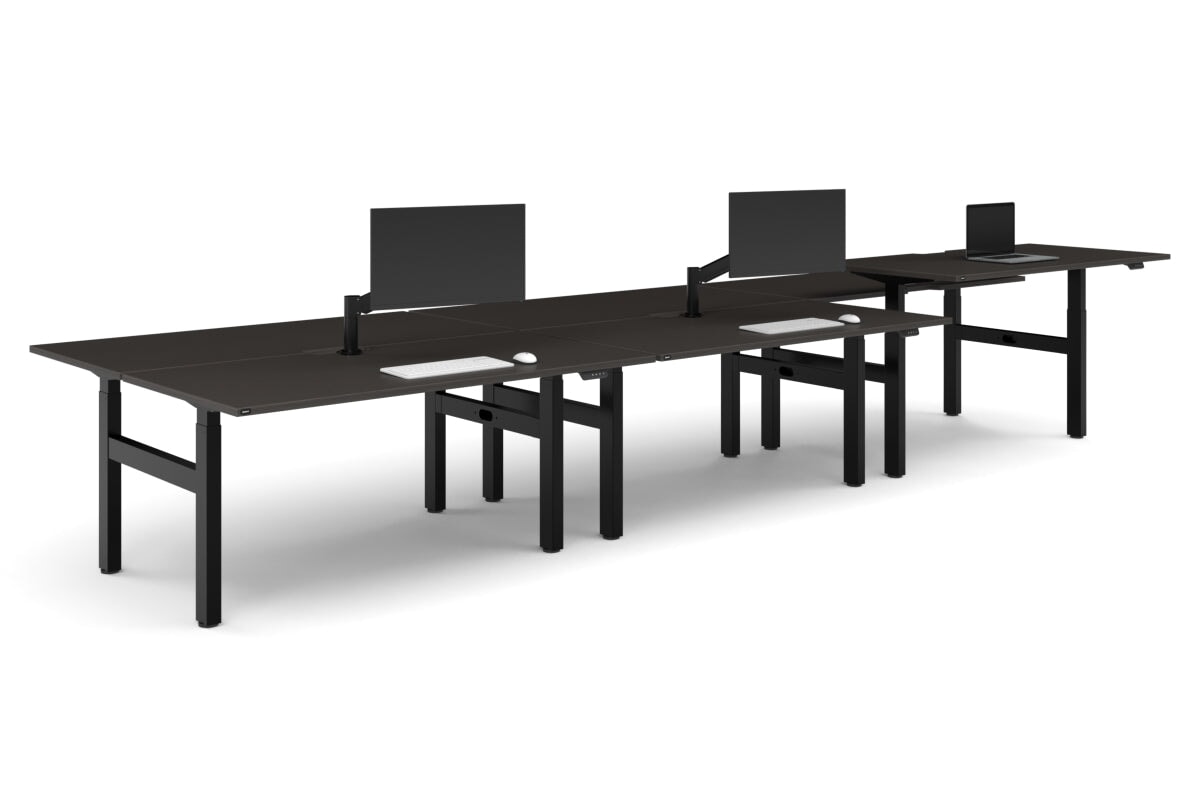 Just Right Height Adjustable 6 Person H-Bench Workstation - Black Frame [1800L x 800W with Cable Scallop]-dark oak none none
