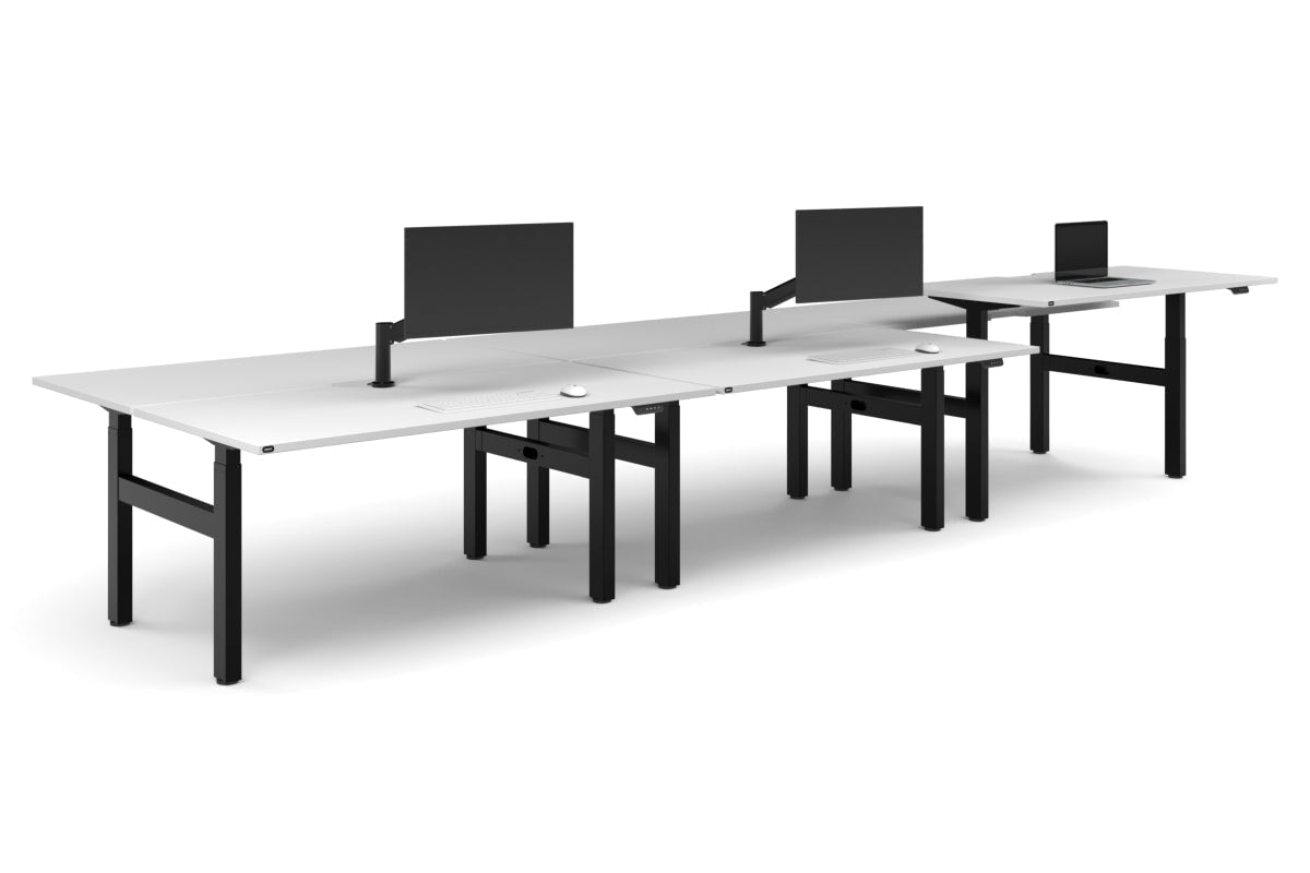 Just Right Height Adjustable 6 Person H-Bench Workstation - Black Frame [1800L x 800W with Cable Scallop]-white none none