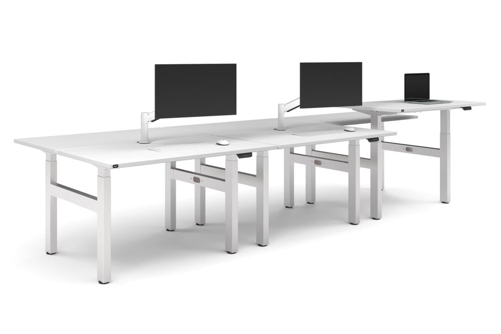 Just Right Height Adjustable 6 Person H-Bench Workstation - White Frame [1200L x 700W]-white none none