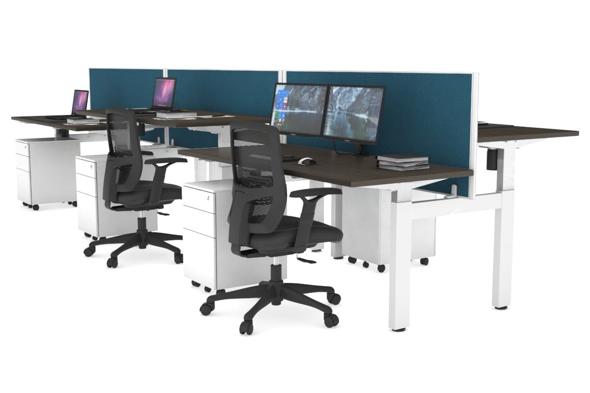 Just Right Height Adjustable 6 Person H-Bench Workstation - White Frame [1400L x 700W] Jasonl 