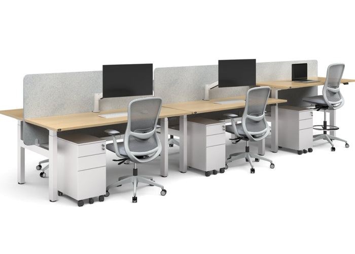 Just Right Height Adjustable 6 Person H-Bench Workstation - White Frame [1400L x 700W] Jasonl 