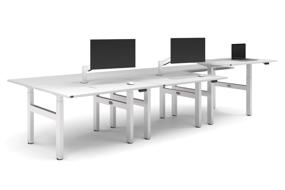 Just Right Height Adjustable 6 Person H-Bench Workstation - White Frame [1400L x 800W with Cable Scallop]-white none none