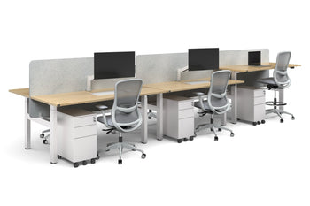  - Just Right Height Adjustable 6 Person H-Bench Workstation - White Frame [1400L x 800W with Cable Scallop] - 1