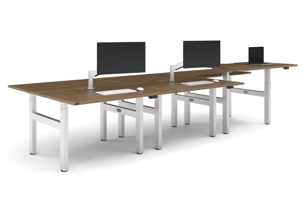 Just Right Height Adjustable 6 Person H-Bench Workstation - White Frame [1400L x 800W with Cable Scallop]-salvage oak none none