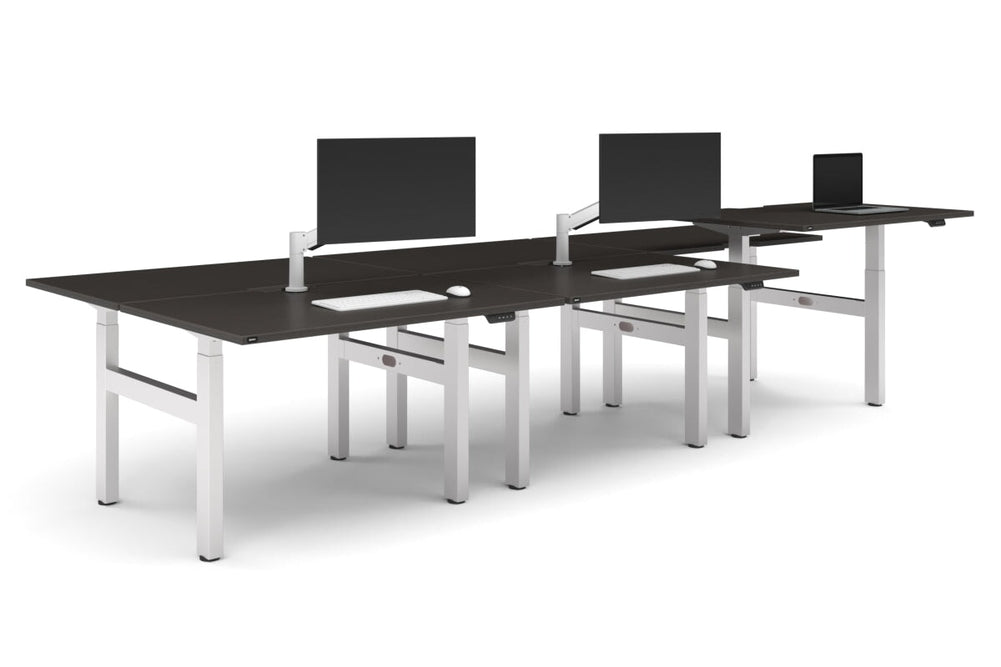 Just Right Height Adjustable 6 Person H-Bench Workstation - White Frame [1400L x 800W with Cable Scallop]-dark oak none none