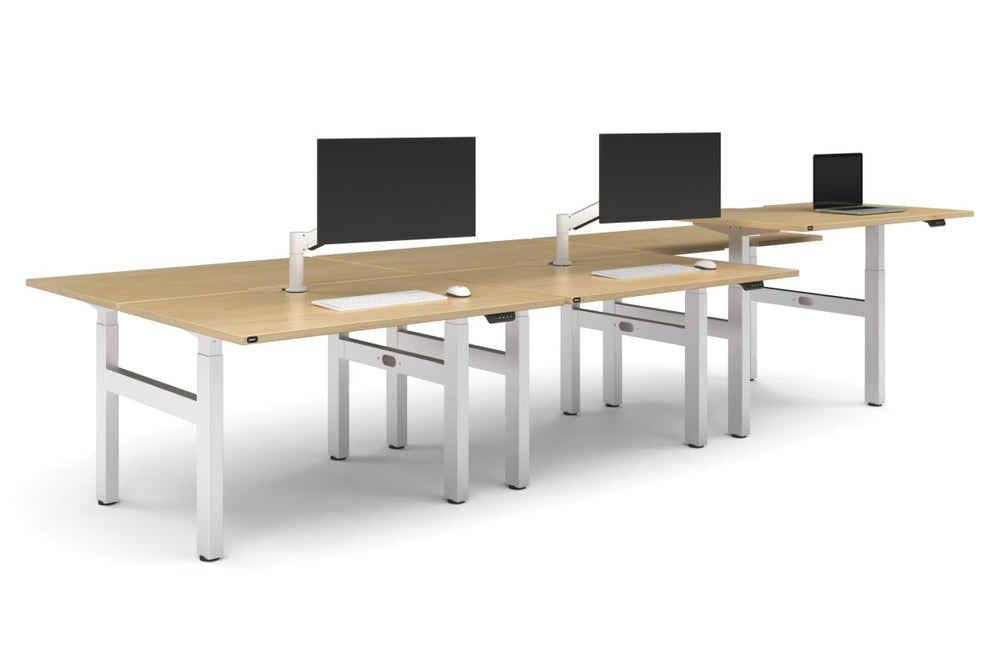 Just Right Height Adjustable 6 Person H-Bench Workstation - White Frame [1400L x 800W with Cable Scallop]-maple none none