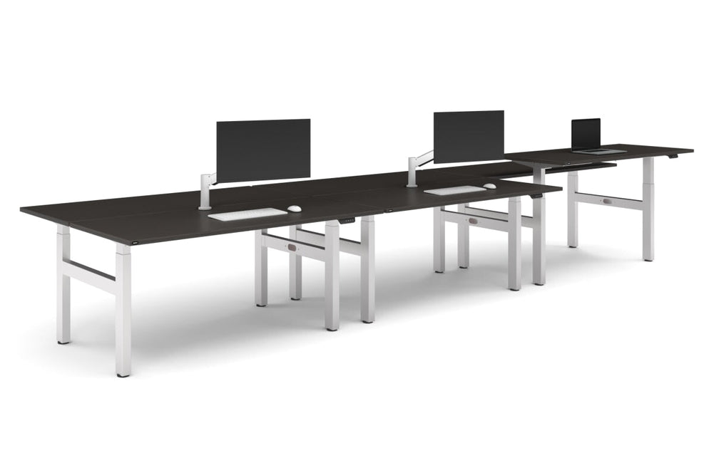 Just Right Height Adjustable 6 Person H-Bench Workstation - White Frame [1600L x 700W]-dark oak none none
