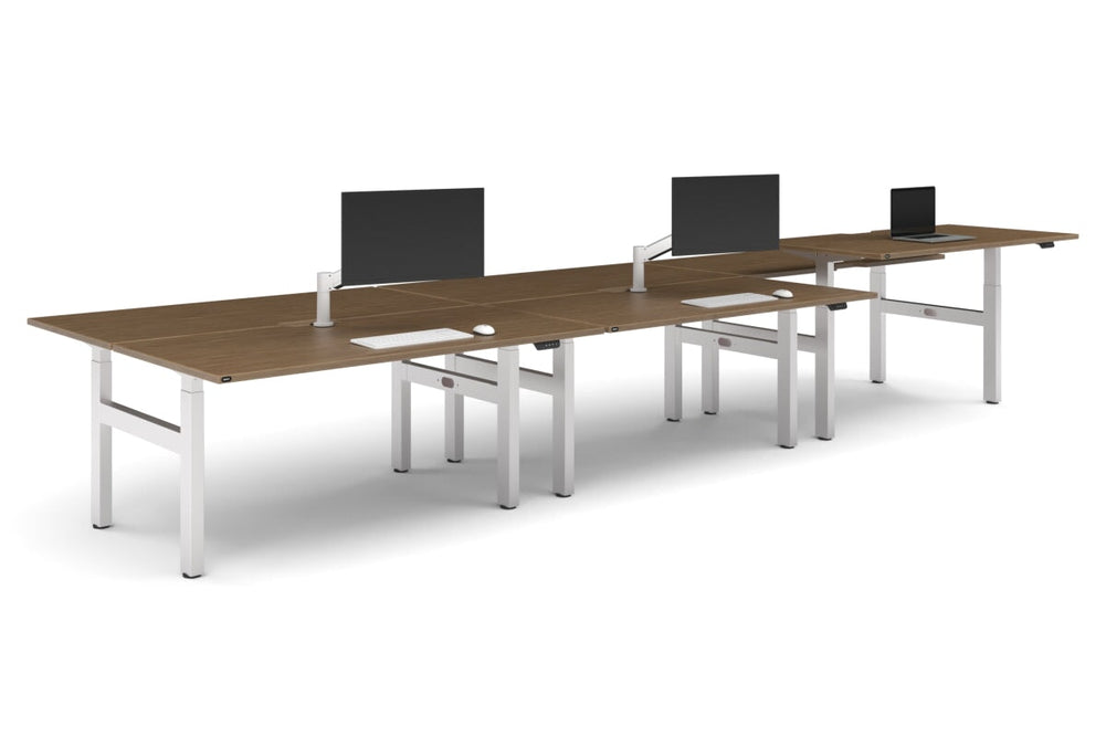 Just Right Height Adjustable 6 Person H-Bench Workstation - White Frame [1600L x 800W with Cable Scallop]-salvage oak none none