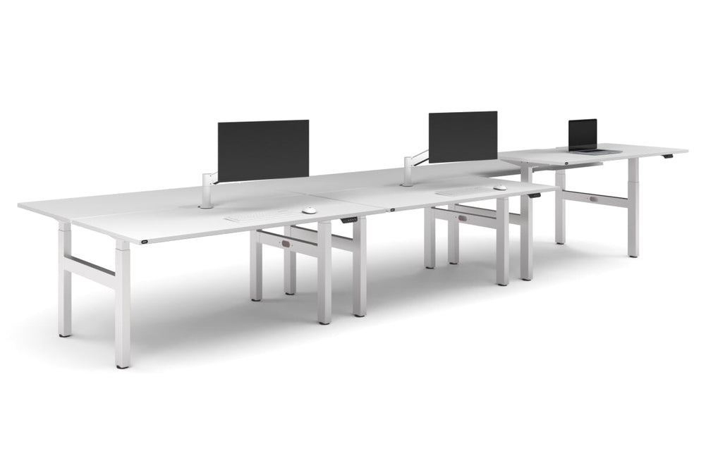 Just Right Height Adjustable 6 Person H-Bench Workstation - White Frame [1800L x 800W with Cable Scallop]-white none none